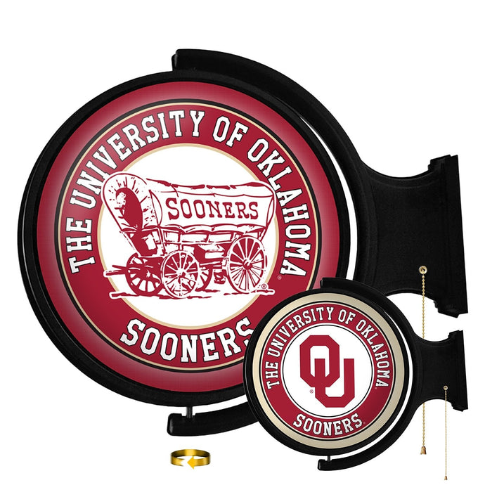 Oklahoma Sooners: Double-Sided Original Round Rotating Lighted Wall Sign - The Fan-Brand