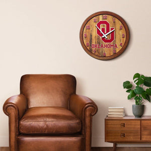 Oklahoma Sooners: "Faux" Barrel Top Wall Clock - The Fan-Brand