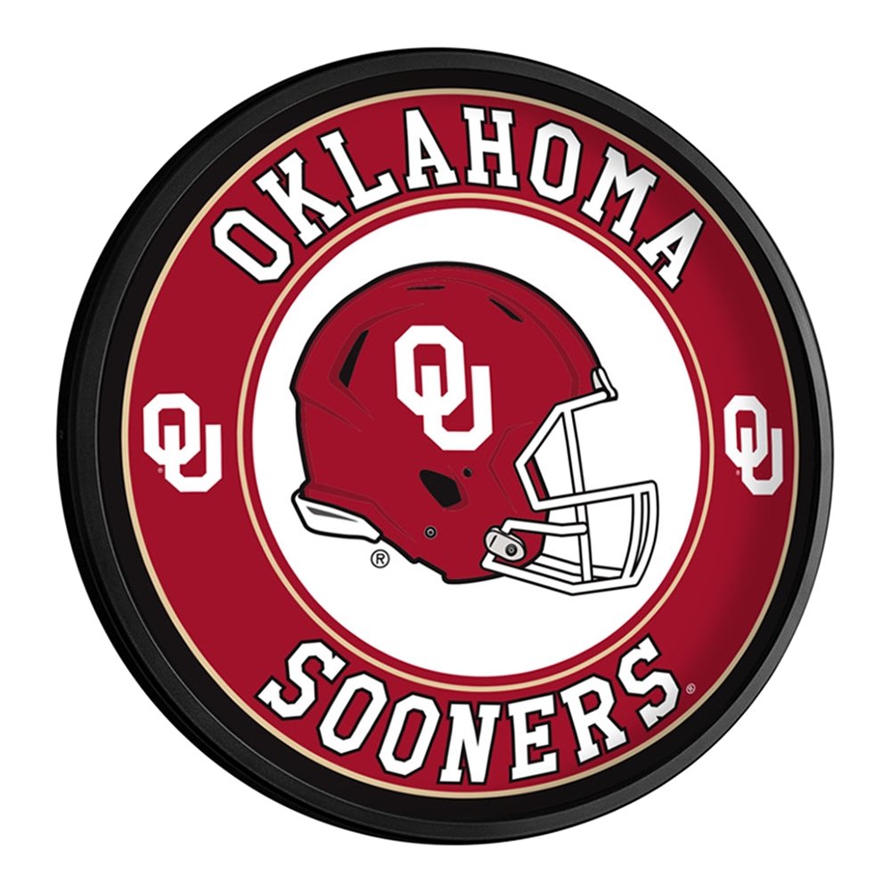 Oklahoma Sooners: Football - Round Slimline Lighted Wall Sign - The Fan-Brand