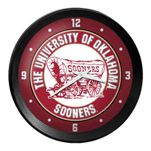 Load image into Gallery viewer, Oklahoma Sooners: Wagon - Ribbed Frame Wall Clock - The Fan-Brand