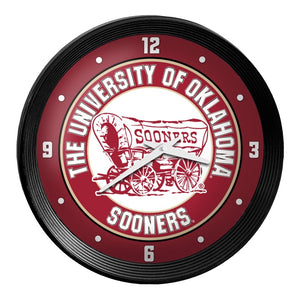 Oklahoma Sooners: Wagon - Ribbed Frame Wall Clock - The Fan-Brand