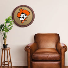 Load image into Gallery viewer, Oklahoma State Cowboys: Mascot - &quot;Faux&quot; Barrel Framed Cork Board - The Fan-Brand