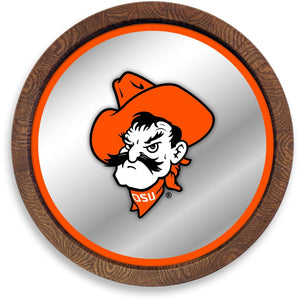 Oklahoma State Cowboys: Mascot - "Faux" Barrel Top Mirrored Wall Sign - The Fan-Brand