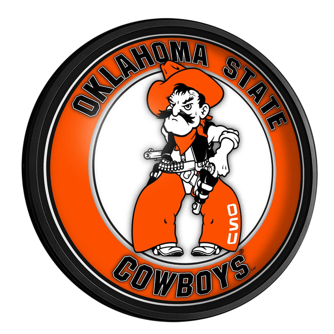 Oklahoma State Cowboys: Pistol Pete - Round Slimline Lighted Wall Sign - The Fan-Brand