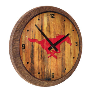 SMU Mustangs: Weathered "Faux" Barrel Top Wall Clock - The Fan-Brand