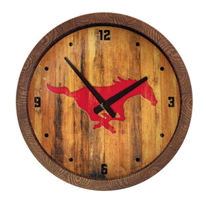 SMU Mustangs: Weathered "Faux" Barrel Top Wall Clock - The Fan-Brand