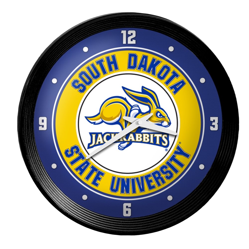 South Dakota State Jackrabbits: Ribbed Frame Wall Clock - The Fan-Brand