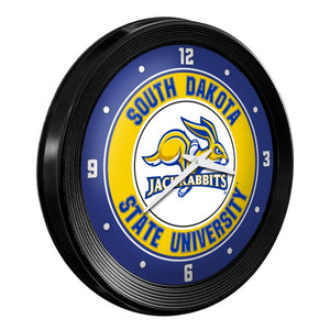 South Dakota State Jackrabbits: Ribbed Frame Wall Clock - The Fan-Brand