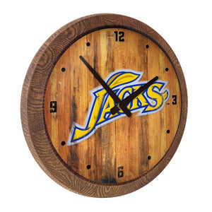 South Dakota State Jackrabbits: Weathered "Faux" Barrel Top Wall Clock - The Fan-Brand