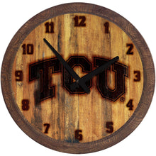 Load image into Gallery viewer, TCU Horned Frogs: Branded &quot;Faux&quot; Barrel Top Wall Clock - The Fan-Brand