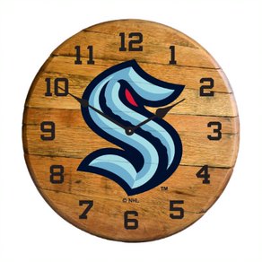 Seattle Kraken Oak Barrel Clock