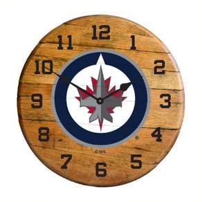 Winnipeg Jets Oak Barrel Clock