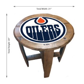 Edmonton Oilers Oak Barrel Table