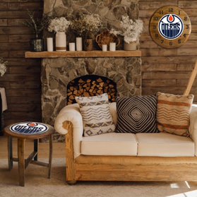 Edmonton Oilers Oak Barrel Table