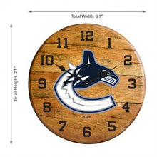 Load image into Gallery viewer, Vancouver Canucks Oak Barrel Clock