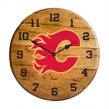 Load image into Gallery viewer, Calgary Flames Oak Barrel Clock