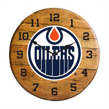 Load image into Gallery viewer, Edmonton Oilers Oak Barrel Clock