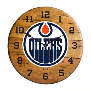 Edmonton Oilers Oak Barrel Clock