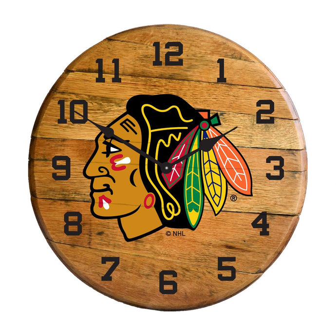 Chicago Blackhawks Oak Barrel Clock