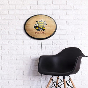 Wichita State Shockers: Hardwood - Oval Slimline Lighted Wall Sign - The Fan-Brand