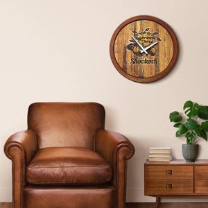 Wichita State Shockers: Weathered "Faux" Barrel Top Wall Clock - The Fan-Brand