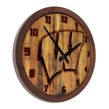 Load image into Gallery viewer, Wisconsin Badgers: Branded &quot;Faux&quot; Barrel Top Wall Clock - The Fan-Brand