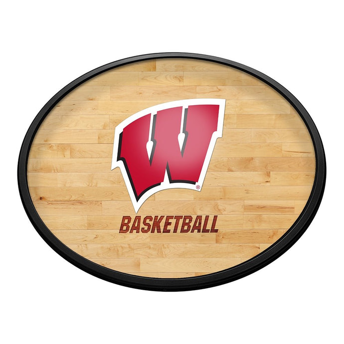Wisconsin Badgers: Hardwood - Oval Slimline Lighted Wall Sign - The Fan-Brand