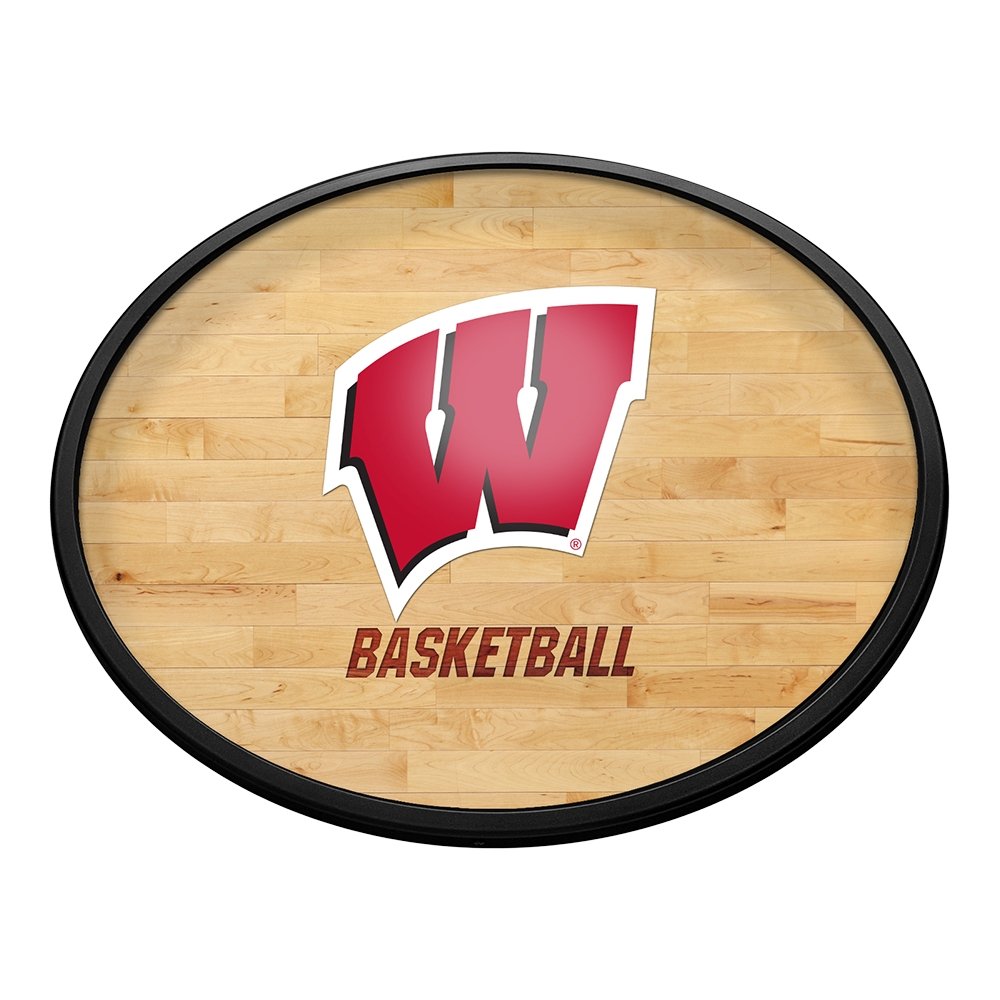 Wisconsin Badgers: Hardwood - Oval Slimline Lighted Wall Sign - The Fan-Brand