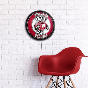 Wisconsin Badgers: Mascot - Round Slimline Lighted Wall Sign - The Fan-Brand