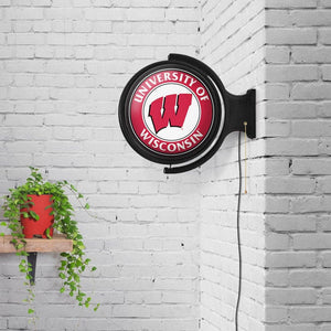 Wisconsin Badgers: Original Round Rotating Lighted Wall Sign - The Fan-Brand