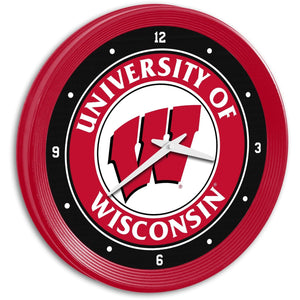 Wisconsin Badgers: Ribbed Frame Wall Clock - The Fan-Brand